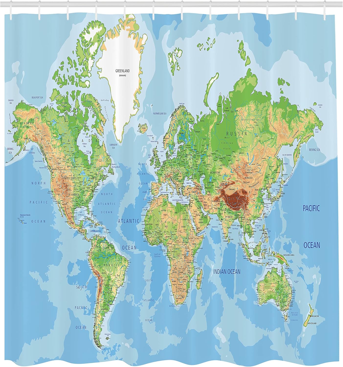 Ambesonne World Map Shower Curtain Set with 12 Hooks