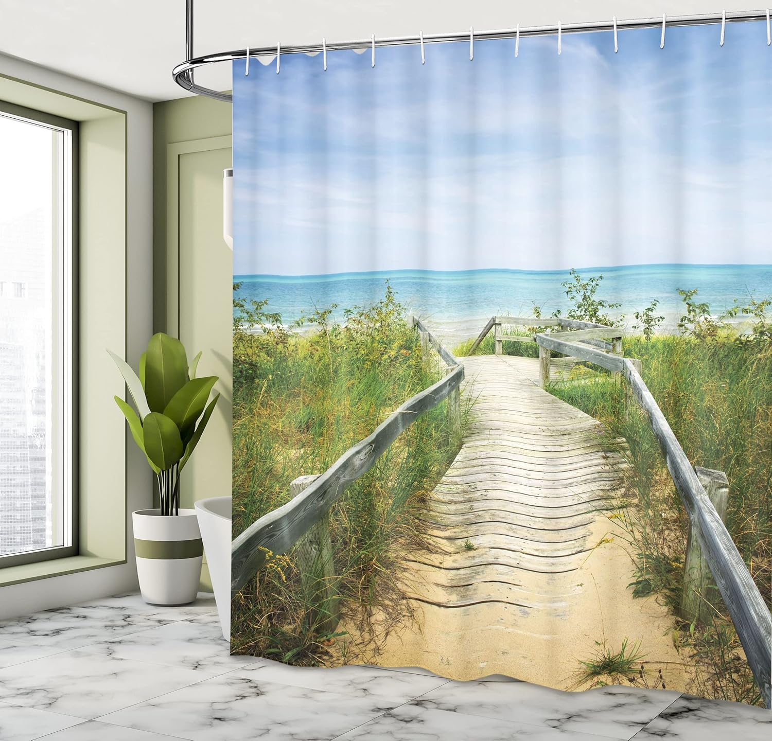 Ambesonne Seaside Shower Curtain Set with Hooks