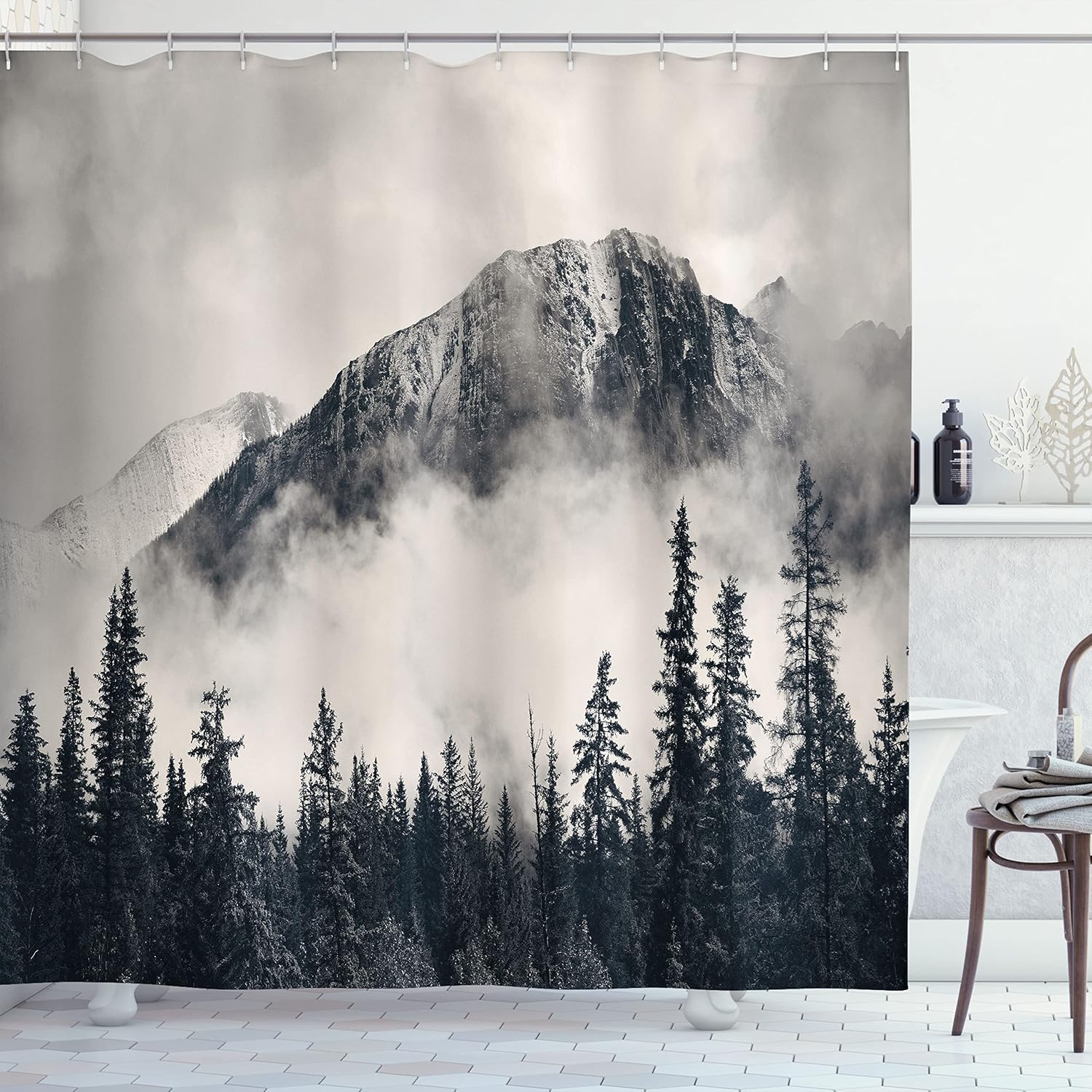 Ambesonne National Parks Shower Curtain Canadian Smokey Mountain Design 69x70