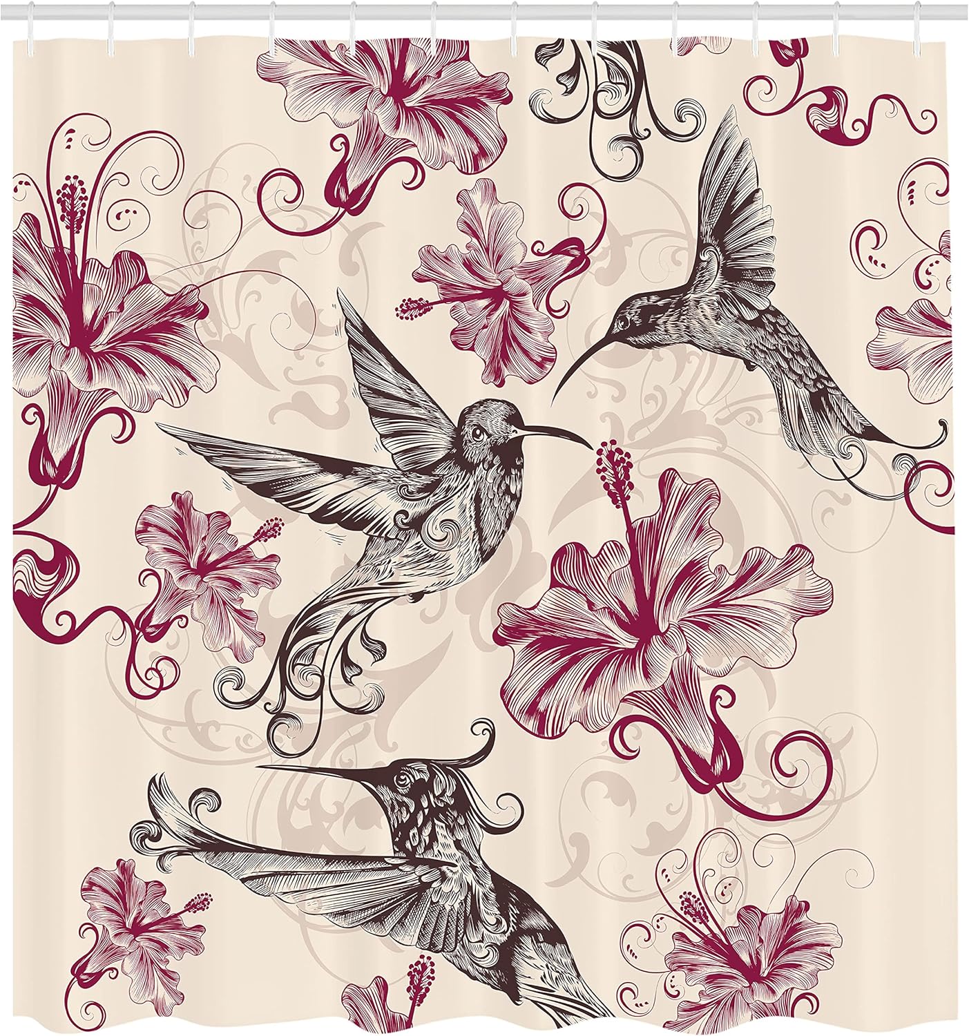 Ambesonne Hummingbirds Shower Curtain Set with Hooks 69 x 75