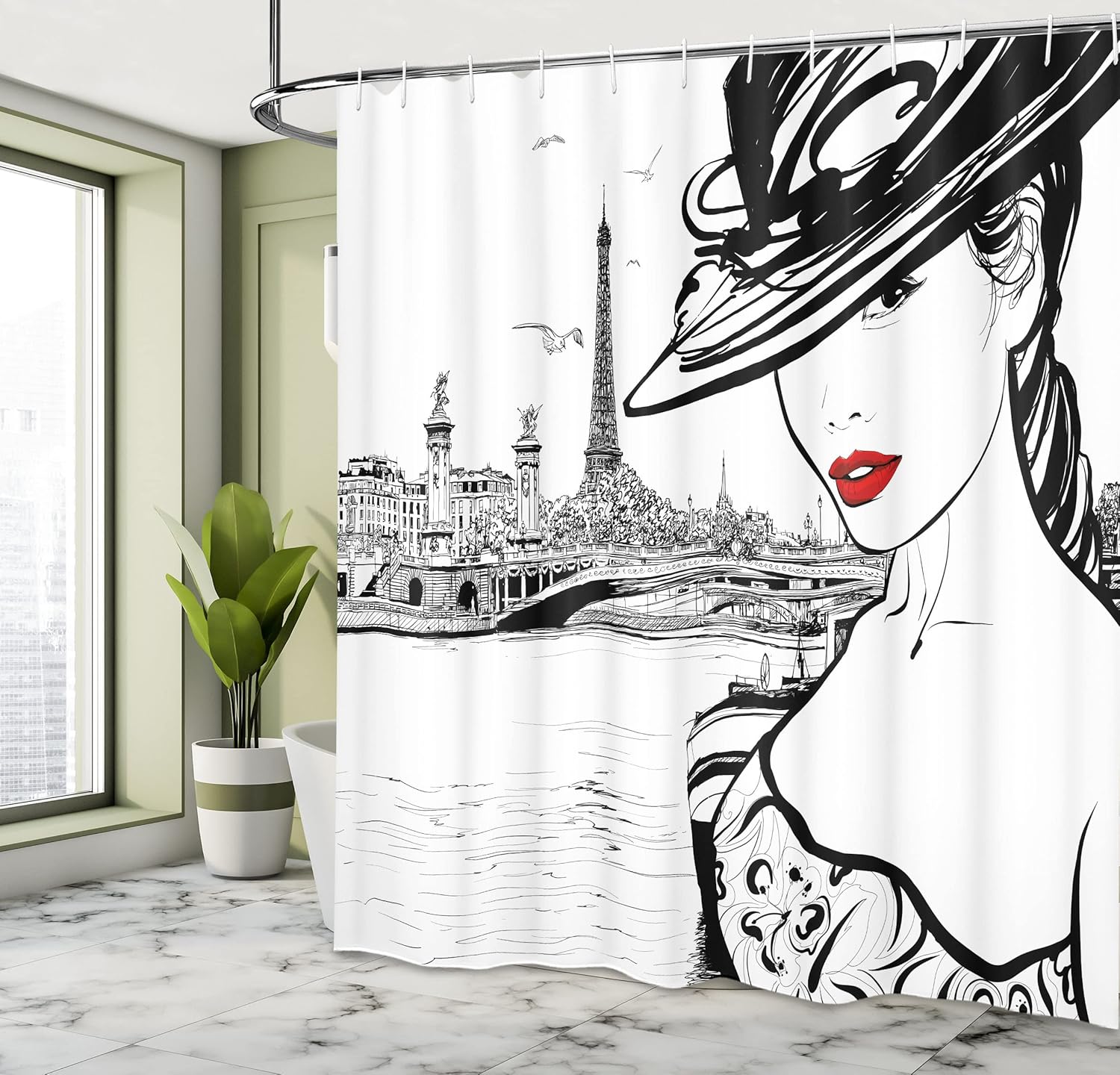 Ambesonne Paris Shower Curtain Set with 12 Hooks