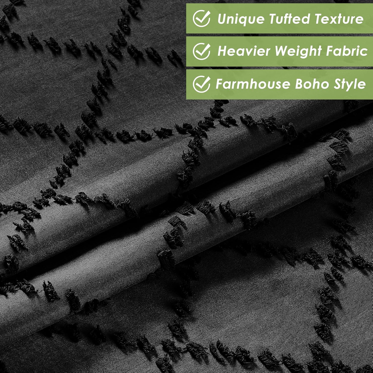 Nesphy Hookless Boho Shower Curtain Set Black Chevron Tufted Design