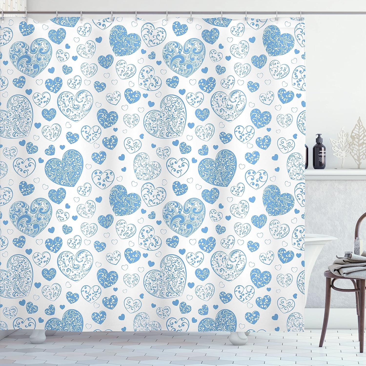 Ambesonne Love Shower Curtain Blue Cream